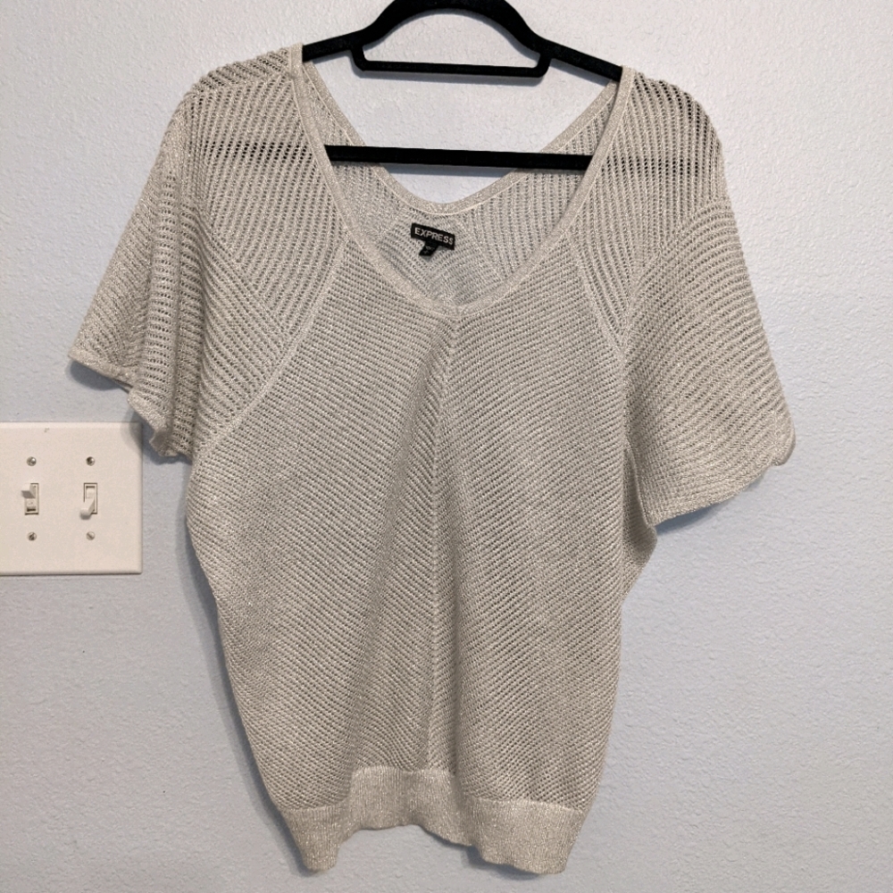 Silver Mesh Knit Slouchy Top